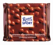 Шоколад молочный Ritter Sport с цельным лесным орехом 100г